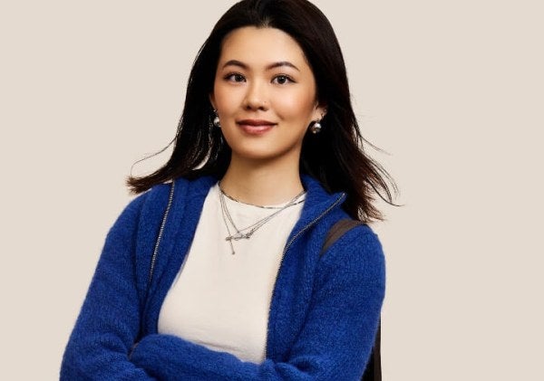 Mei-Han Huang blue sweater