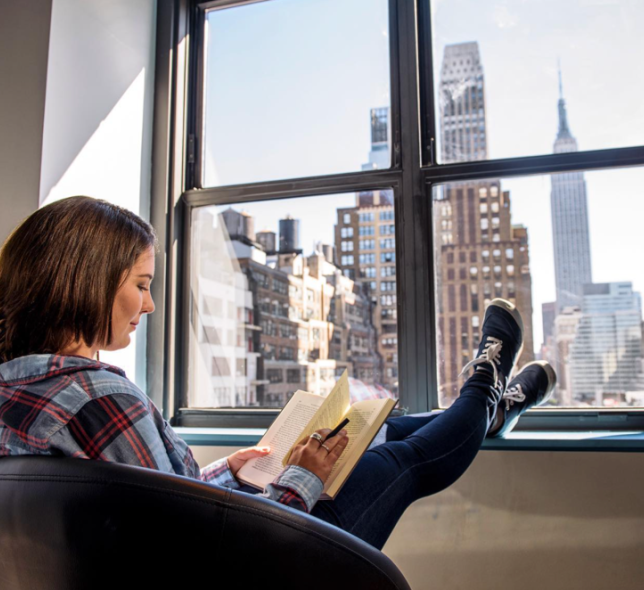 woman studying in New Yorker