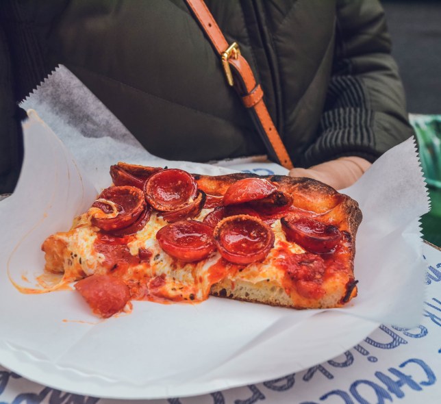 Slice of pizza on a plate