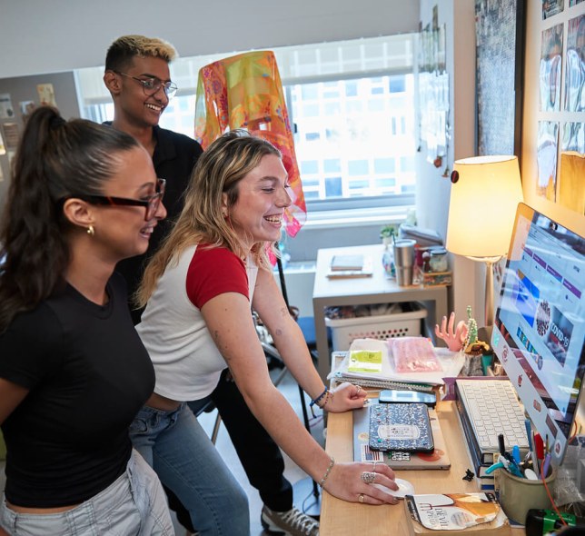 3 students at a computer